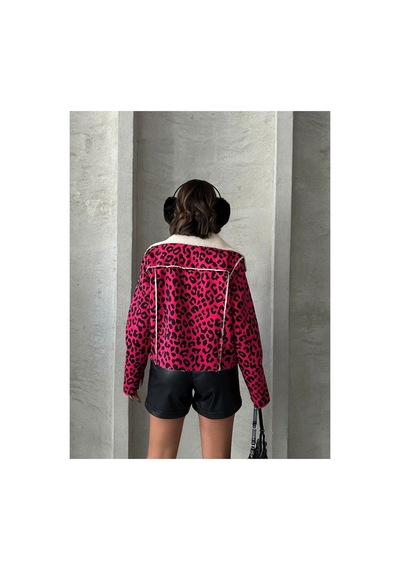 Verymoda Leopar Desenli Peluş Mont F1814 Fujya Siyah
