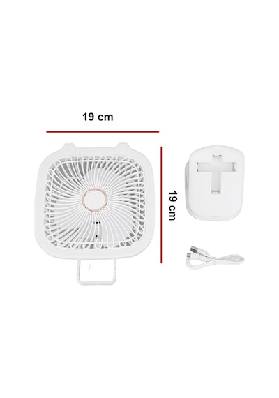 Şarjlı Taşınabilir Vantilatör Masaüstü Led Işıklı Fan 19x19cm