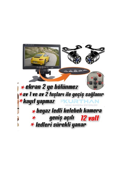 Tarımsal Araçlara 7 İnç Monitör Ve 2 Adet Beyaz Ledli Kamera Seti