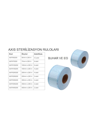 Axis Sterilizasyon Rulosu Otoklav Poşeti EO ve Buhar 7.5 CM x 200 M