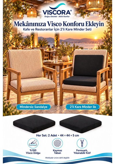 2 Li Kare Visco Sandalye Minderi Otel, Kafe, Restoran, Bahçe İçin Oturma Ve Sırt Desteği