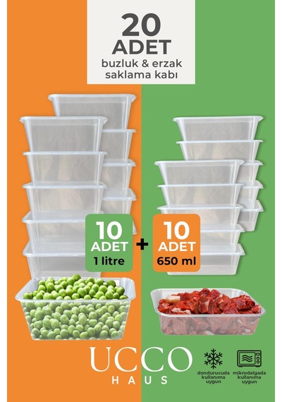 20 10+10 Adet Ekonomik Saklama Kabı Seti 10x650 Ml 10x1000 Ml Mikrodalga Buzluk Dondurucu Erzak Şeffaf