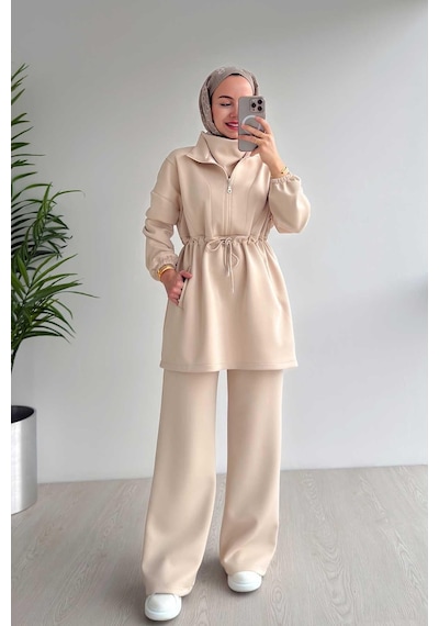 Ka Hijab Tasarım Yaka Scuba Takım - Bej