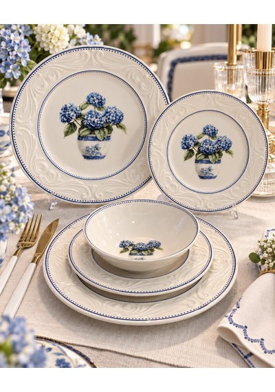 24 Parça 6 Kişilik Vintage Hydrangea Yemek Takımı-7969 Çok Renkli