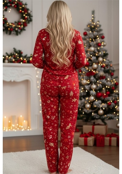 Siyah İnci Yumuşak Dokulu Süet Düğmeli Örme Pijama Takım 7984 Kırmızı Yılbaşı Siyah İnci Yumuşak Dokulu Süet Düğmeli Örme Pijama Takım 7984 Kırmızı Yılbaşı
