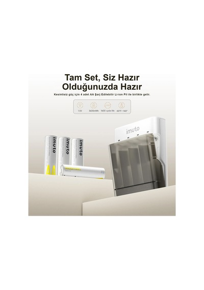 Imuto 3600mwh Aa Şarj Edilebilir Pil + Power Case Şarj Kiti 4 Lü Paket
