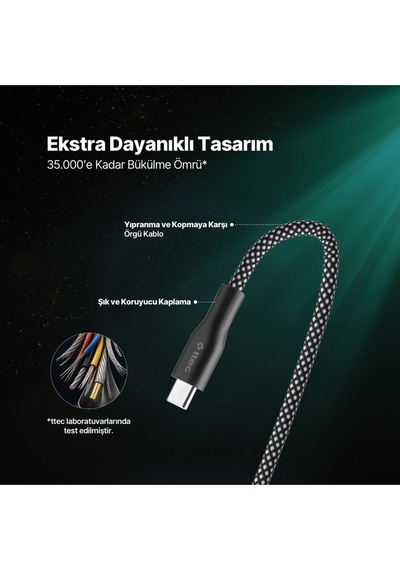 Ttec 2DK61S USB-C - USB-C Mıknatıslı 100 CM 60W Örgü Hızlı Şarj Kablosu 2Dk61S