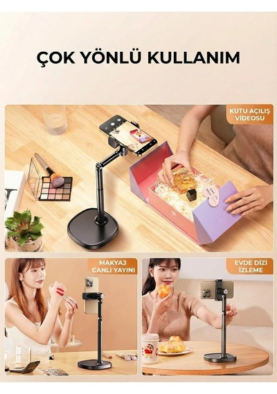 Jopree X66f Ayarlanabilir Telefon Standı 360 Döner, Canlı Yayın/çekim İçin Ergonomik Masaüstü Tutucu, Alüminyum Alaşımlı, Video & Sohbet Destekli, 75-115mm Telefonlar İçin Beyaz