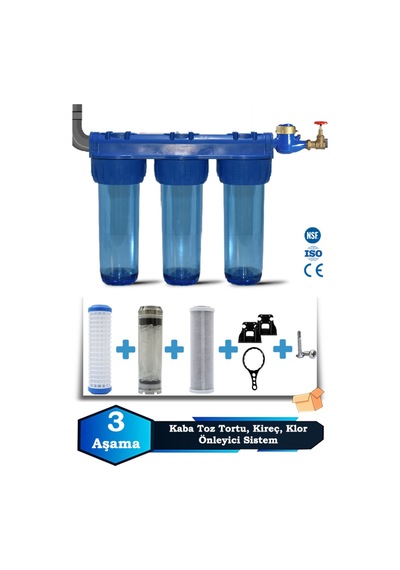 Sumarkt Atlantis Daire Bina Girişi 10" 3 Aşama Su Arıtma Yumuşatma Cihazı Kireç Klor Önleyici Set
