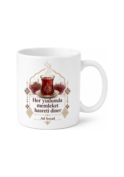 Çankırı Memleket Çayı Temalı Kupa Bardak Hediye Özel Tasarım Porselen Bardak Beyaz / Çok Renkli