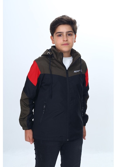 Toontoy Kids Toontoy Erkek Çocuk Sport Baskılı Kapüşonlu Yağmurluk Siyah