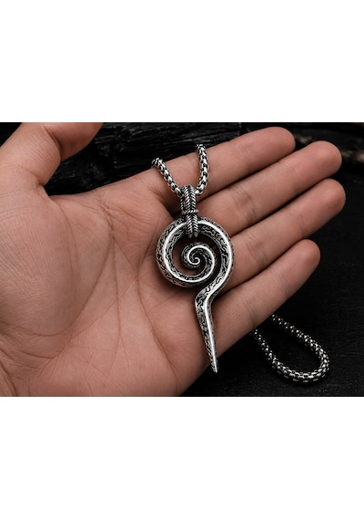Paslanmaz Çelik Ruhsal Gelişim Sembol Sonsuzluk Spiral Yaşam Döngüsü Kolye Antik Gümüş