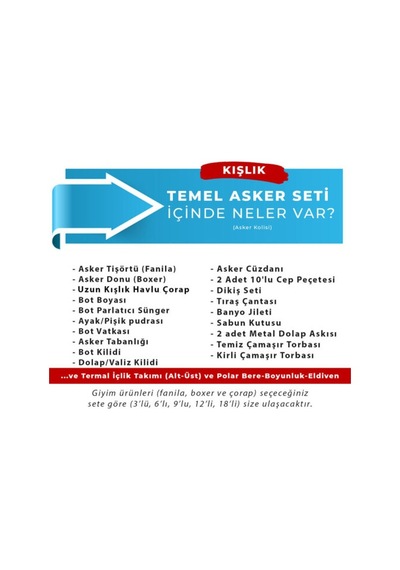 24 Lü Kışlık Temel Askerlik Seti - Bedelli Askerlik Seti - Asker Haki