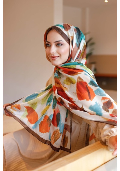 Mimiyum Nayf İpek Şal Pastel Desen - Kahverengi