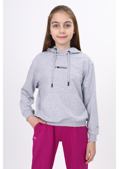 Toontoy Kız Çocuk Oversize Kapüşonlu Cepli Düşük Omuz Baskılı Sweatshirt - 2 İplik Gri Melanj Toontoy Kız Çocuk Oversize Kapüşonlu Cepli Düşük Omuz Baskılı Sweatshirt - 2 İplik Gri Melanj