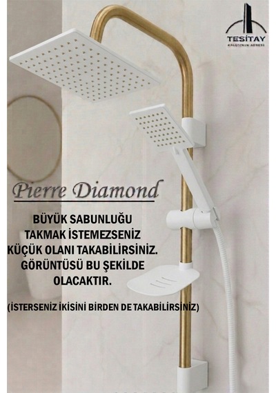 Siyah Ve Antik Gold Renk Geniş Şampuanlıklı Robot Duş Seti Beyaz