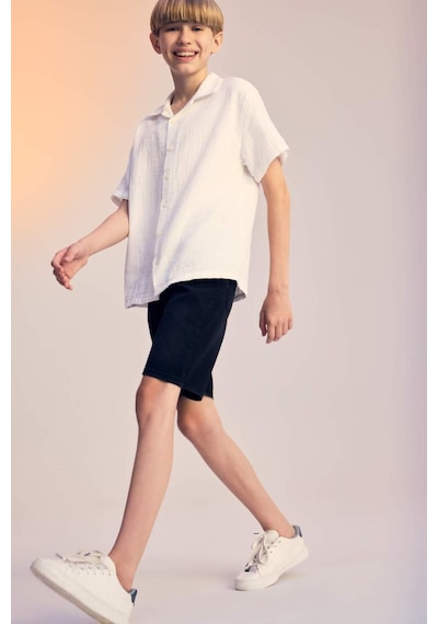 DeFacto Erkek Çocuk Oversize Geniş Kalıp Polo Yaka Müslin Kısa Kollu Gömlek W3239A625HSWT34