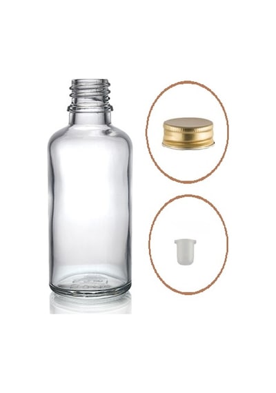 30ml Şeffaf Şişe Sarı Metal Düz Kapaklı, 12 Adet, Cam Şişe, Esans Şişesi, Yağ Şişesi, Kozmetik Şişesi