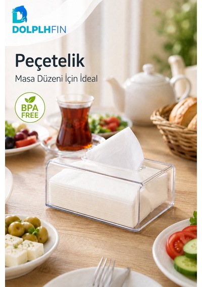 Şeffaf Pet Peçetelik Kutu Mendil Kutusu Masaüstü Peçete Dispenseri 22x12x16 Cm Seffaf