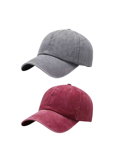 Tezzgelsin Unisex Pamuklu Eskitme 2'li Kep Şapka Gri Kırmızı