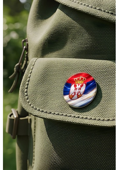 Sırbistan Serbia Abstract Ülke Bayraklı Buton Rozet - 44 MM 5 Adet Çok Renkli