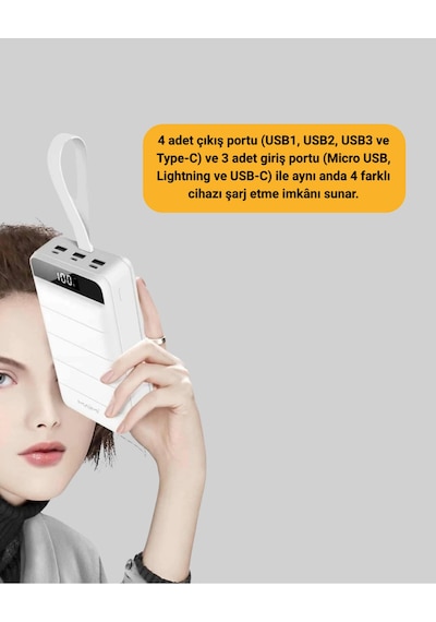 50000mah Yüksek Kapasiteli Powerbank Hızlı Şarj Ve Led Ekranlı Sarı