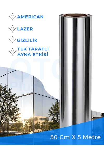 50 Cm X 5 Metre %35 Tek Taraflı Aynalı Cam Filmi Açık Ton Amerikan A Kalite Lazer Silver Krom Ofis Ve Bina Güneş Kontrol Filmi
