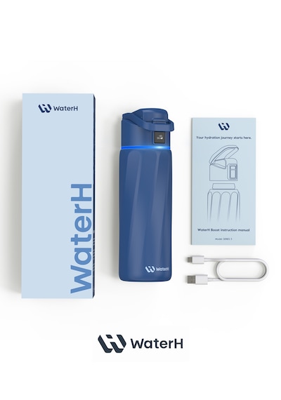Waterh Boost Akıllı Termos Hidrasyon Takibi Yapan, Yalıtımlı 0,71l / 24oz Akıllı Şişe Koyu Mavi