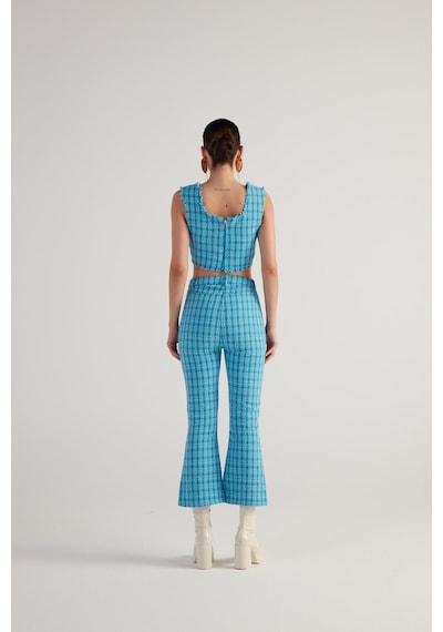 Holly Lolly Tüvit Kumaş Crop Tweed Büstiyer Mavi