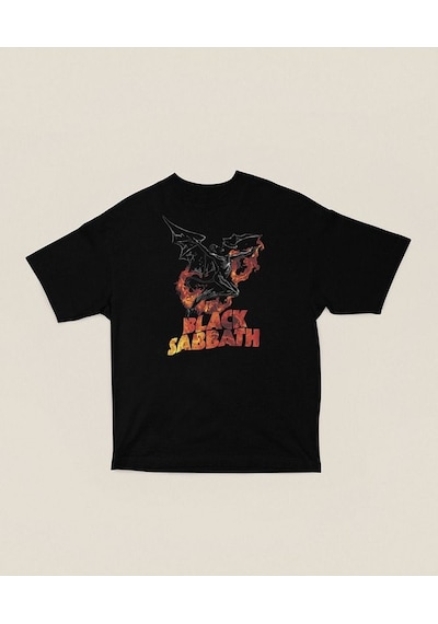 Black Sabbath Müzik Grubu Baskılı Unisex Oversize Tişört Siyah