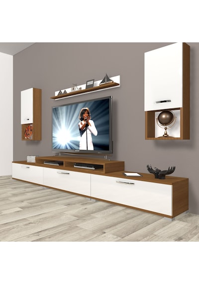 Decoraktiv Ekoflex 270da Mdf Tv Ünitesi Tv Sehpası - Ceviz Beyaz Ahşap - Beyaz