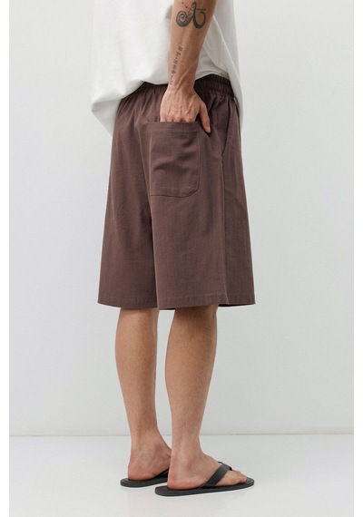 Vamos Basic Oversize Keten Şort Kahve