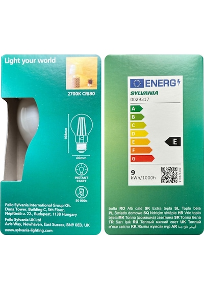 10 Adet Sylvania 9w 75w 2700k Sarı Işık Dim Edilebilir E27 Duylu Kalın Duy Soft Led Ampul