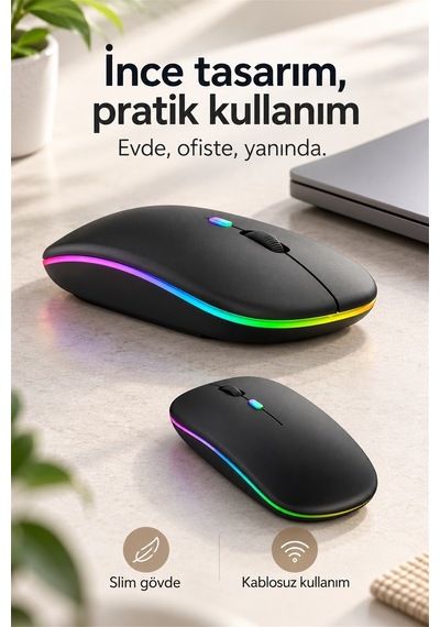 Siyah Şarjlı Kablosuz Sessiz Click Mouse Rgb Led Işıklı Ultra Slim 2.4ghz 800/1200/1600dpı Siyah 53923 - 936314570 Diğer Siyah Şarjlı Kablosuz Sessiz Click Mouse Rgb Led Işıklı Ultra Slim 2.4ghz 800/1200/1600dpı Siyah 53923 - 936314570 Diğer