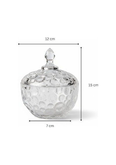 Damla Desen Kapaklı Kristal Cam Şekerlik 15 12 Cm Şeffaf