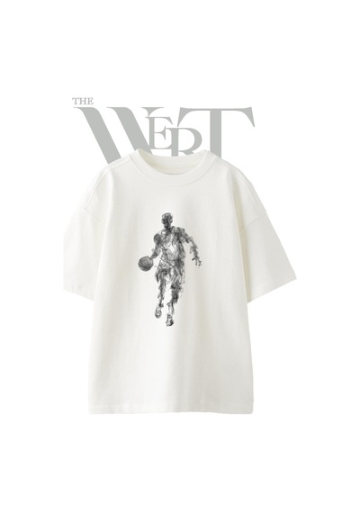 Thewert Basketbolcu Duman Tasarım Baskılı Ünisex Beyaz Oversize T-shirt