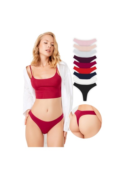 Cottonhill Basic Pamuklu Kadın Tanga Külot 9'lu Paket Renkli-8 Çok Renkli