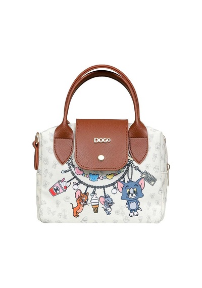 Dogo Kadın Vegan Beyaz Medium El Çantası - Warner Bros Looney Tunes Tom And Jerry Charms Seamless Tasarım Çok Renkli