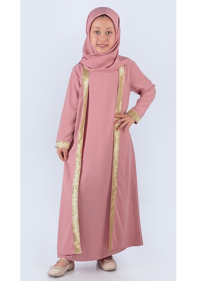 Medine İpek Kumaş Eşarplı Tesettür Namaz Elbise M00742 Pembe