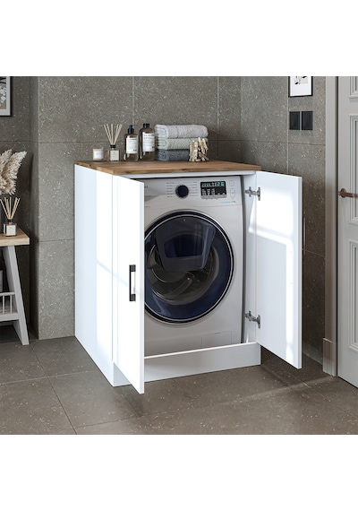 Çamaşır Kurutma Makinesi Alt Dolabı Kapaklı Banyo Alt Dolap.51 Atlantik Çam - Beyaz Çamaşır Kurutma Makinesi Alt Dolabı Kapaklı Banyo Alt Dolap.51 Atlantik Çam - Beyaz