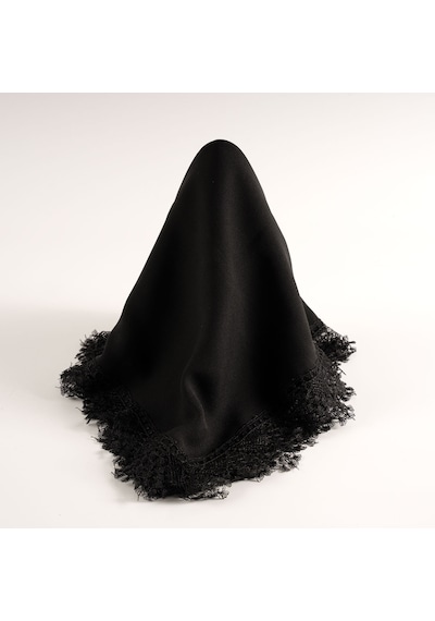 İğne Oyalı Şal Namaz Örtüsü, 144x68 Cm. Siyah Siyah