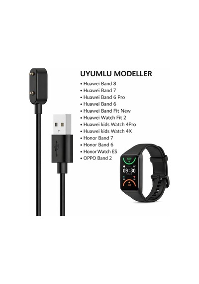 Schitec Huawei Honor Band 6 Uyumlu Manyetik Usb Şarj Kablosu Siyah