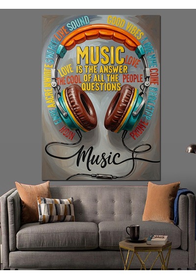 Ahşap Tablo Müzik Kulaklık Ses Dalgaları