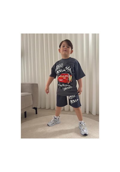 Jeliboomkidswear Erkek Çoçuk Şortlu Kısa Kollu 2 Li Takım Koyu Gri- Füme