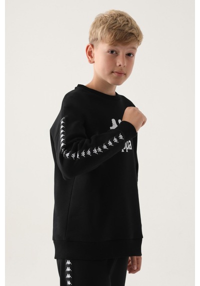 Kappa Siyah Bisiklet Yaka Kol Baskı Detay Erkek Çocuk Sweatshirt Siyah