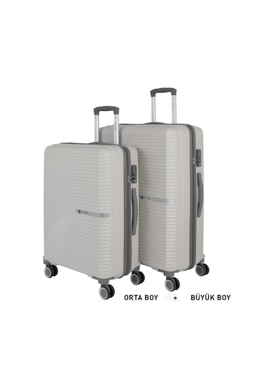 Mçs Bavul Büyük Ve Orta 2li Set Kırılmaz Silikon Valiz V374 Kemik/gri Kemik
