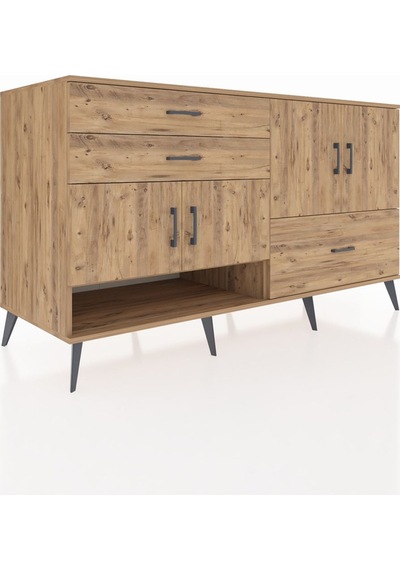 Kronos Konsol 3 Raflı 3 Çekmeceli 4 Kapaklı 176x59x99 Çam-çam Çam-çam