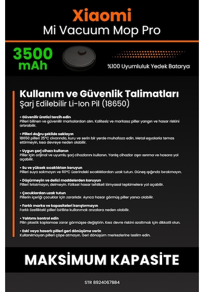 Xiaomi Mop Pro STYTJ02YM 3500mAh Robot Süpürge Bataryası
