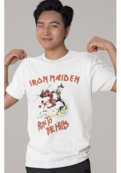 Tasarım Iron Maiden Run To The Hills Rock Metal Müzik Grubu Baskı Beyaz