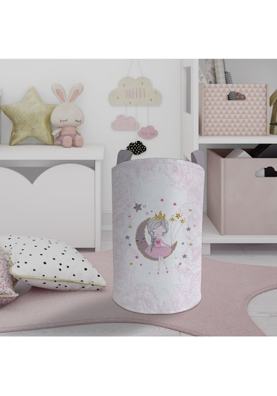 Mekta Home Bebek Ve Çocuk Odası Ay Üzerinde Oturan Kız Desenli Motifli Oyuncak Sepeti Renkli Çok Renkli